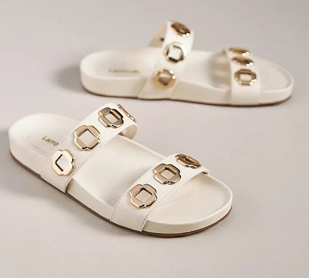 Larroudé Milan Slide Sandals Womens Size 11 Ivory Leather Gold Anthropologie